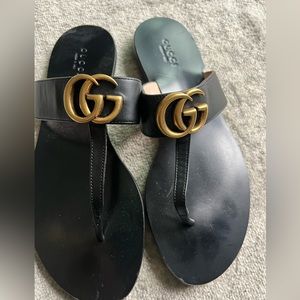 Black and Gold Gucci sandals